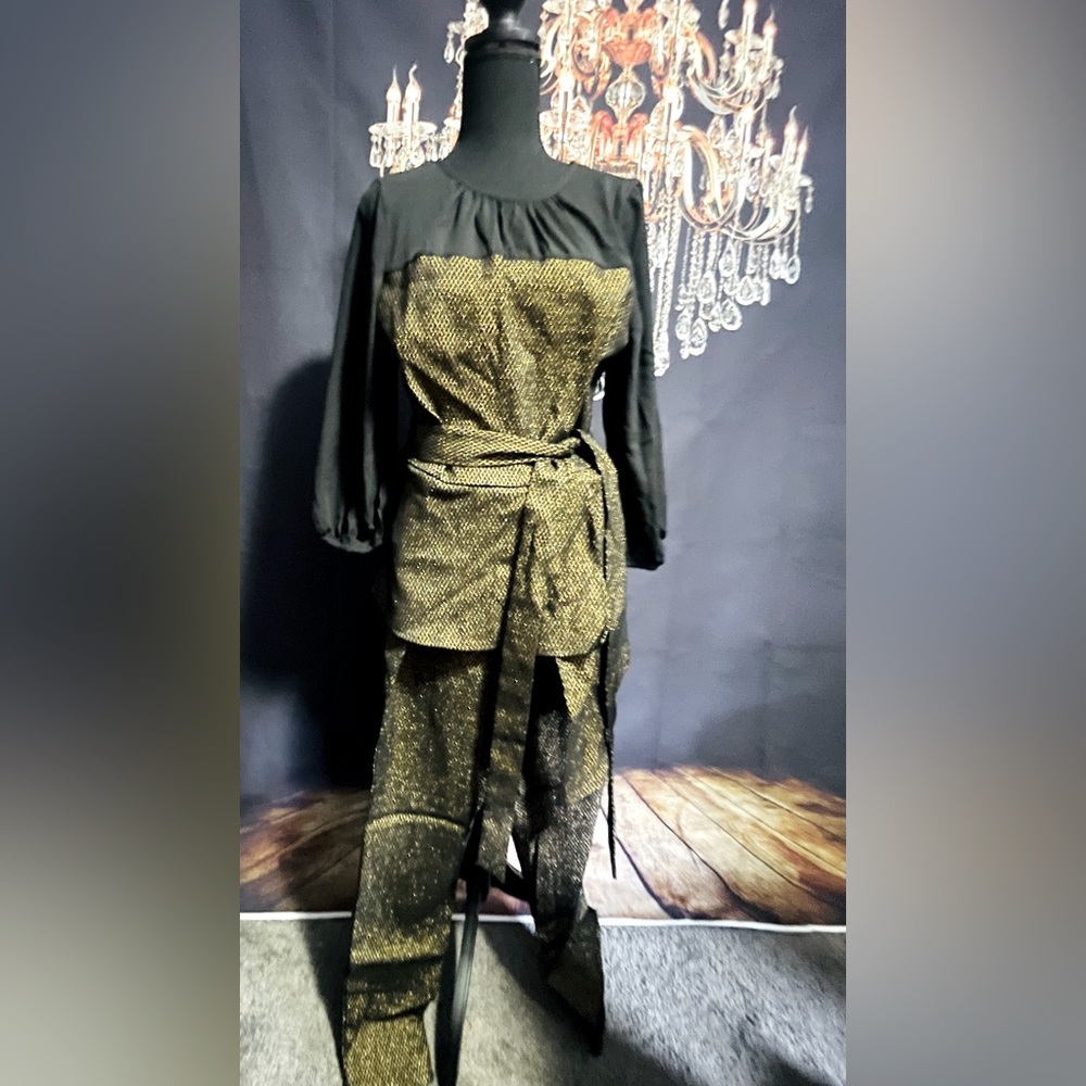 Two piece black and gold pantsuit